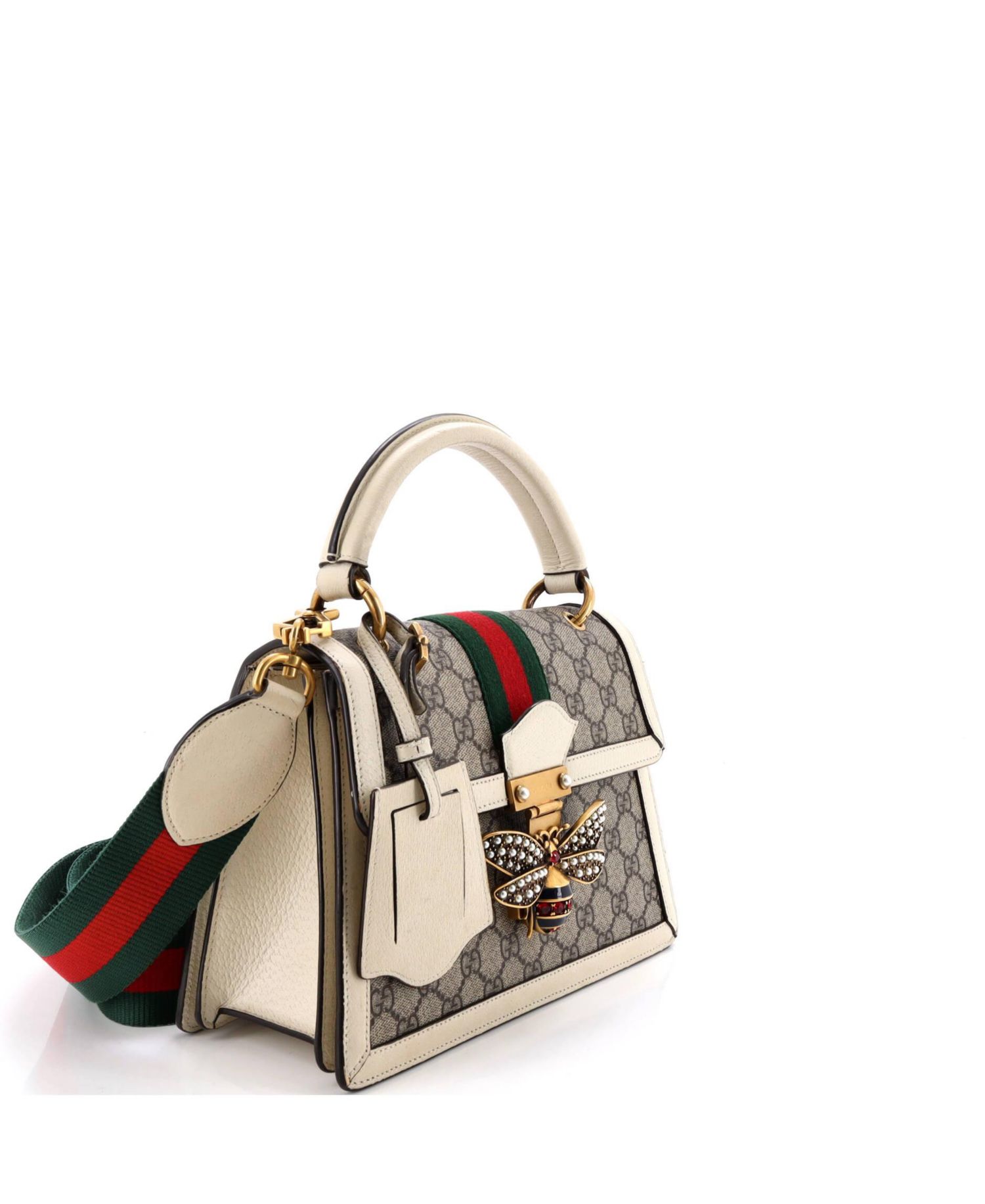 Small Queen Margaret Top Handle Bag GG Coated Canvas with Leather