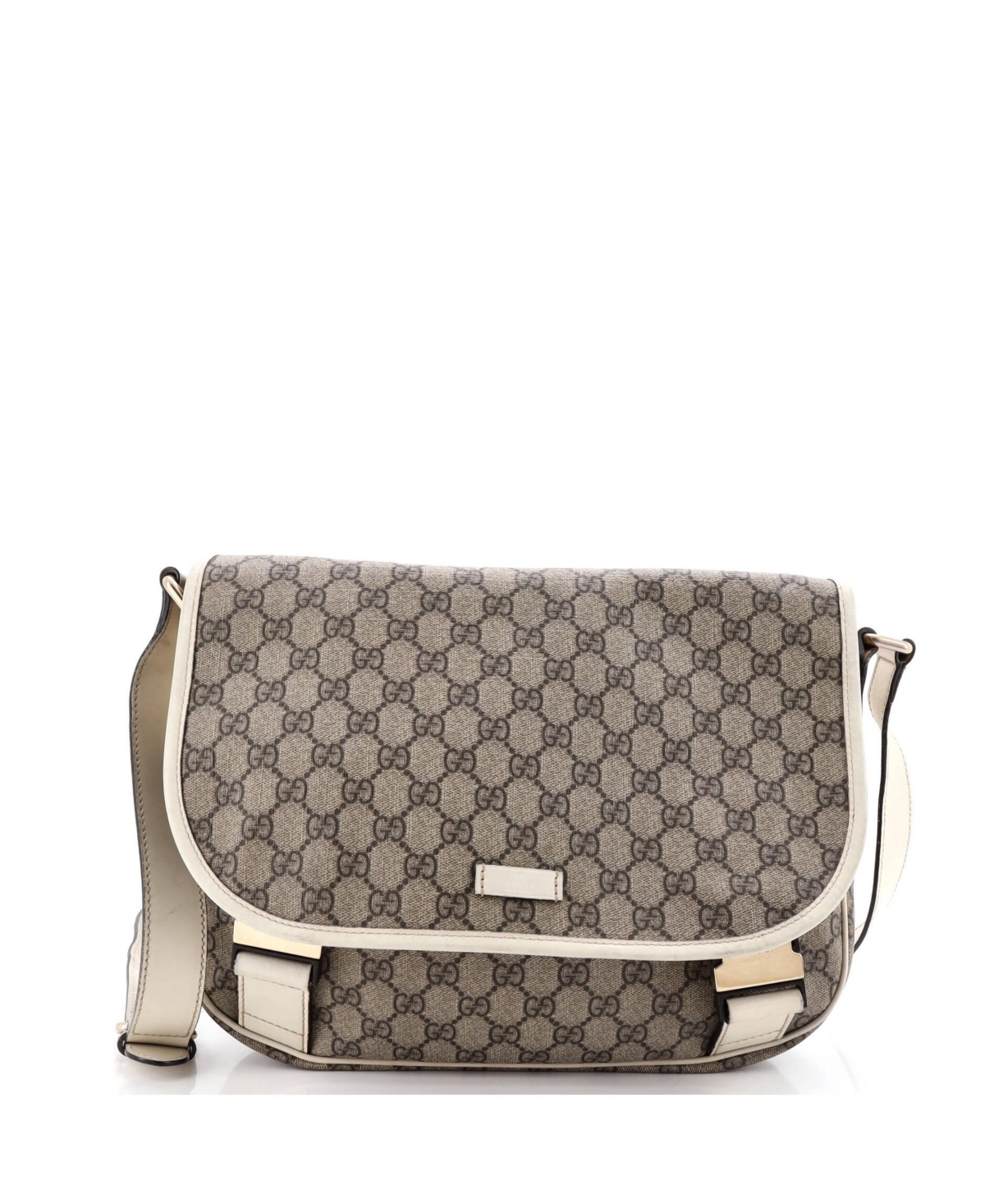 Pre-Owned Gucci Medium Double Buckle Messenger Bag Gg Coated Canvas