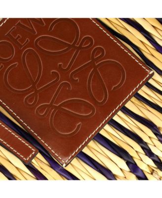 Small Paula's Ibiza Square Basket Tote Woven Reed with Leather