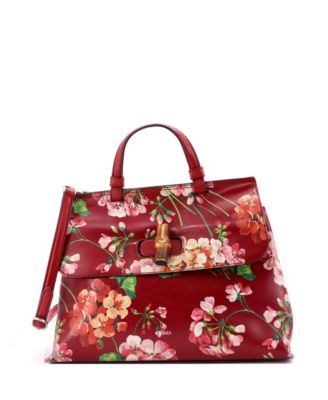 Small Bamboo Daily Top Handle Bag Blooms Print Leather