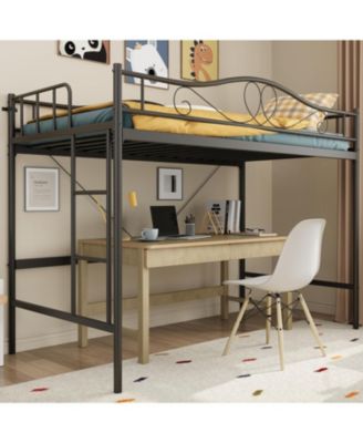 Twin Metal Loft Bed Frame, 400lb Capacity, Noise-Free, Space-Saving, Full Guardrail, Ladder, Easy Assembly