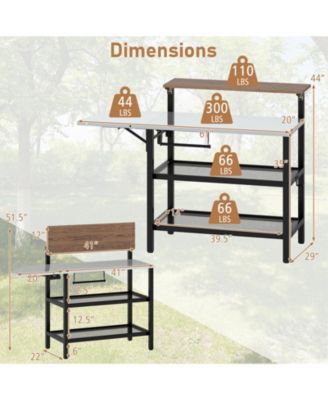 Outdoor Foldable Grill Table with Flip-Up Top and 2 Storage Shelves for Backyard Garden