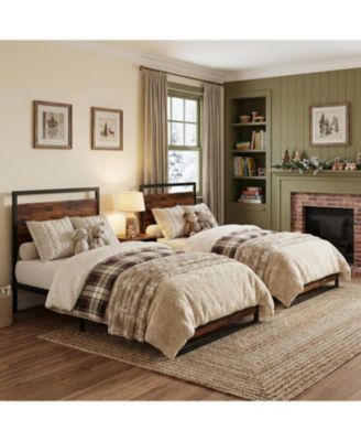 Twin Platform Bed Frame with Wood Headboard and Footboard, 6" Underbed Storage, No Box Spring, Easy Assembly, 2-Pack