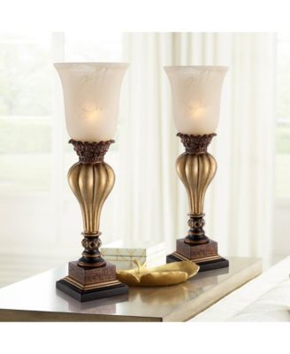 Traditional Uplight Accent Table Lamps 23 1/4" High Set of 2 Light Gold Alabaster Glass Shade for Living Room Bedroom