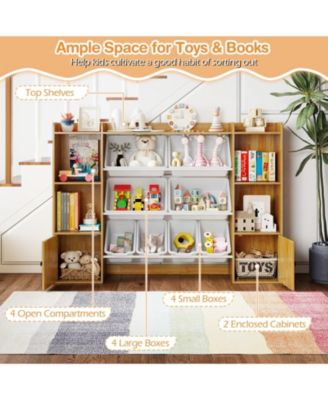 Kids Toy Storage and Bookshelf with Boxes and Open Shelves