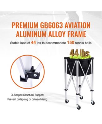 Tennis Ball Hopper Cart Holds 150 Balls, Aluminum Frame with Wheels and Removable Bag