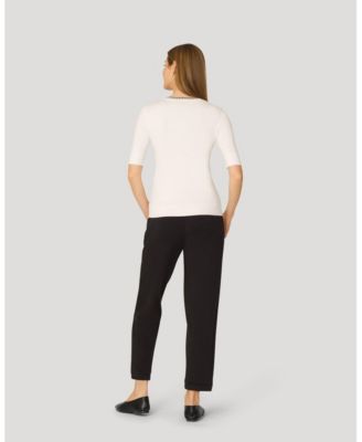 Women's Elbow Sleeve Pick Stitch Trim Sweater