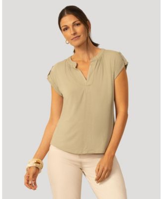 Women's Split Neck Sleeve Tab Top