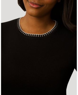 Women's Elbow Sleeve Pick Stitch Trim Sweater