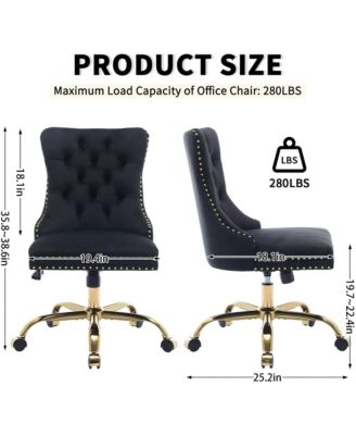 Velvet Upholstered Office Chair, Tufted Button Desk Chair, Adjustable Swivel Computer Chair with Metal Base, Nailhead for Home Office