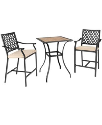 3 Piece Patio Bar Set with Two Bar Stools and Square Table