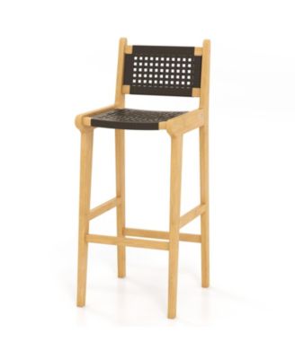 30 in Rattan Teak Wood Bar Stool with Backrest and Footrest