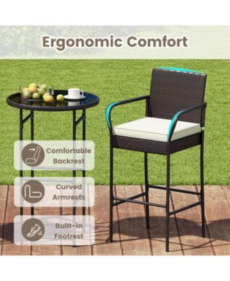 3 Piece Outdoor Bar Set with Cushioned Seating for Patio