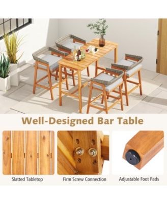 Acacia Wood Counter Height Table with Slatted Top and Footrest