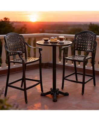 Set of Two Outdoor Counter Height Cast Aluminum Bar Chairs
