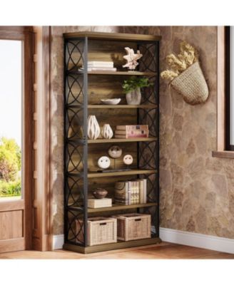 73'' Tall Bookshelf Set of 2, 6-Tier Industrial Etagere Bookcase with Open Storage Shelves, Wood and Metal Display Shelf