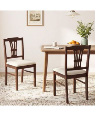 Wooden Dining Chairs Set of 2 w/Rubber Wood Frame Hollowed Backrest for Kitchen