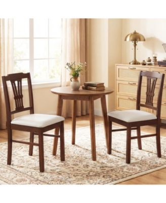 Wooden Dining Chairs Set of 4 w/Rubber Wood Frame Hollowed Backrest for Kitchen