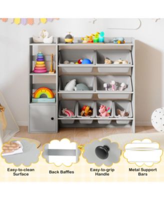 Kids Toy Storage and Bookshelf with Cabinet and Open Shelves