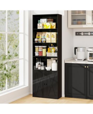 Tall Freestanding Bookshelf with Cabinet and Open Shelves