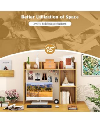 Three Tier Desk Bookshelf with Open Shelves for Workspace