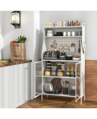 Five Tier Metal Bakers Rack with Flip Door and Pegboard