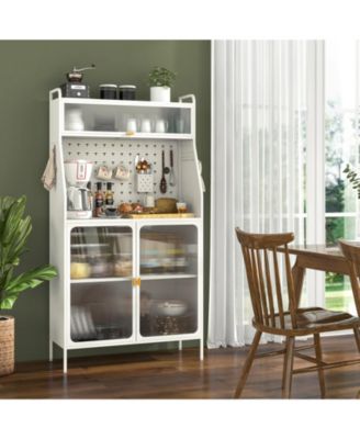 Five Tier Metal Bakers Rack with Flip Door and Pegboard