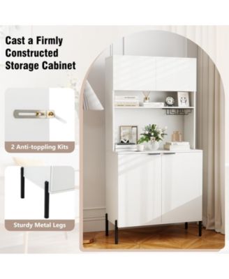 Tall Kitchen Pantry Cabinet with Charging Station and Rack