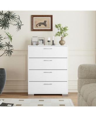 Four Drawer Storage Cabinet with Metal Legs and Safety Design