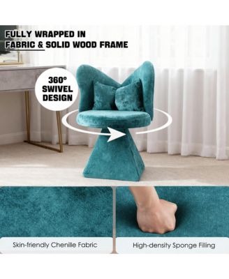Accent Chair with Butterfly Back, 360° Swivel Vanity Chair, Chenille Cushions Makeup Chair with Sturdy Pyramid Base for Living Room