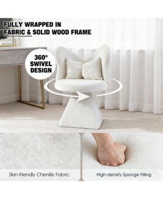Accent Chair with Butterfly Back, 360° Swivel Vanity Chair, Chenille Makeup Chairs with Sturdy Pyramid Base for Living Room