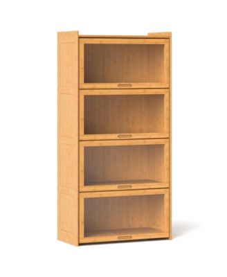 4-Tier Bamboo Bookcase with Doors for Study Room Living