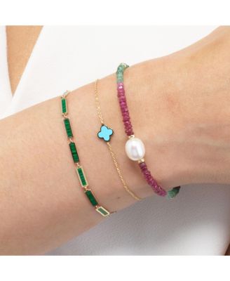 Mini Turquoise Single Clover Bracelet 14K Gold