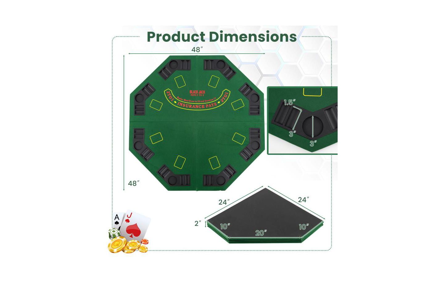 Детские игрушки HONGGE 48 Inch 8-Player Foldable Poker Table Top with Carrying Bag and Cup Holders, цвет: Зелёный — фото 3