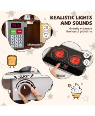 Corner Wooden Play Kitchen with Coffee Machine and Slide for Kids.