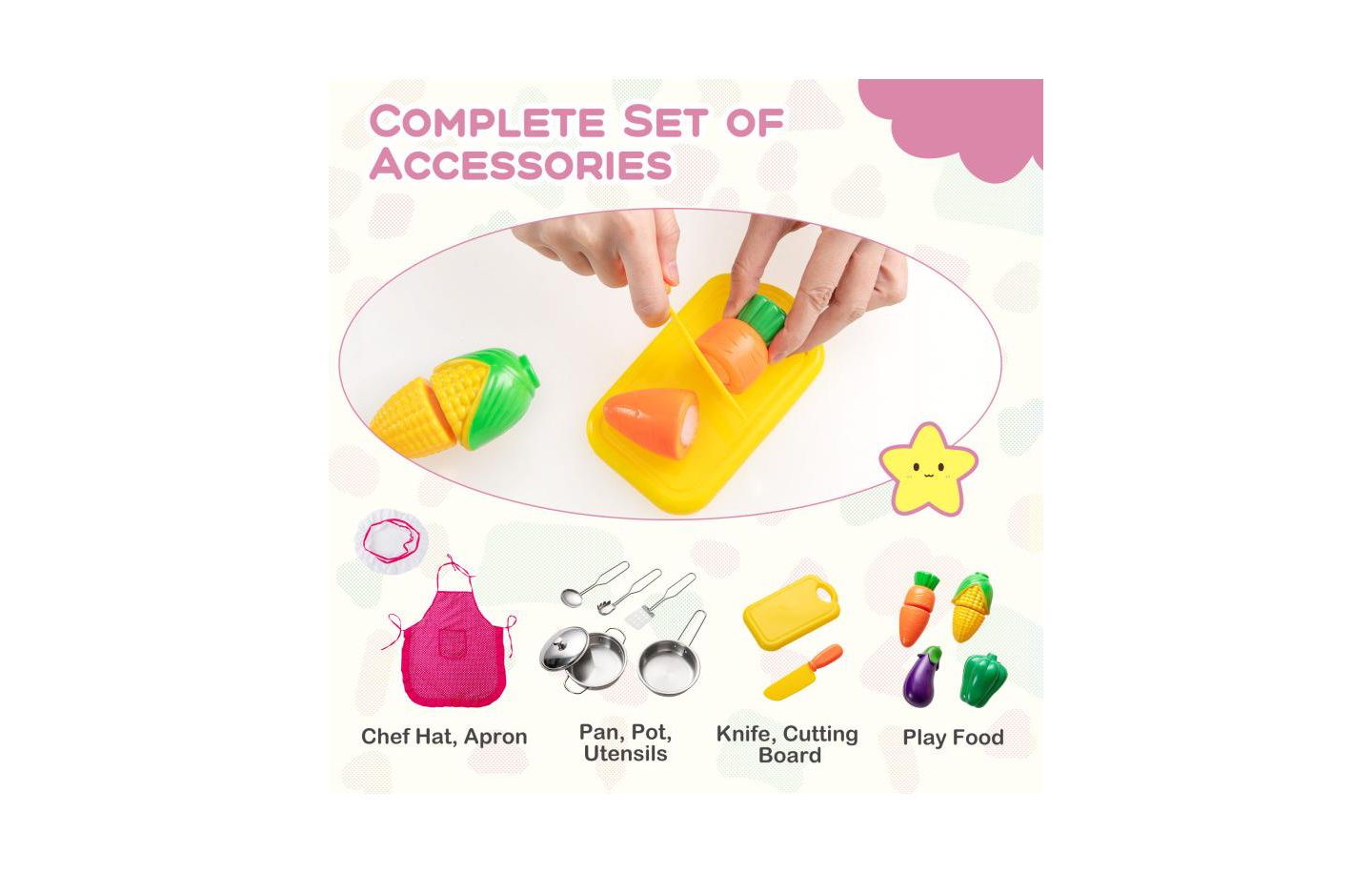 Детский игровой набор HONGGE Wooden Kitchen Playset with Ice Maker, Ages 3+, цвет: Розовый — фото 6
