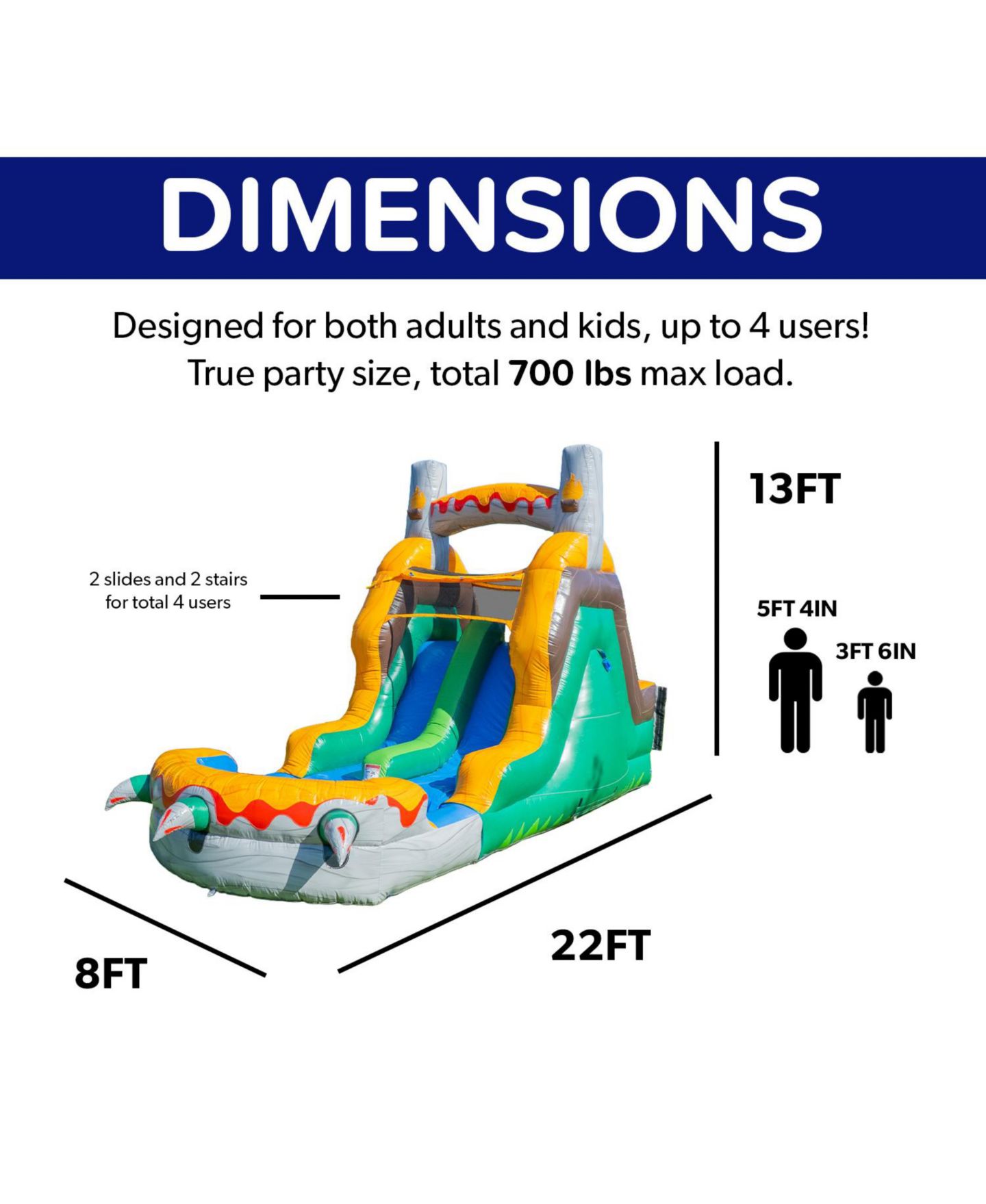 Детская игрушка HeroKiddo T-Rex Adventure 12 Tall Dual Lane Backload Inflatable Water Slide with Attached Pool, Dinosaur Theme, for Kids and Adults, Commercial Grade — фото 2