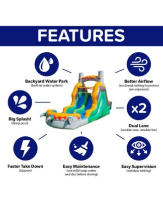 T-Rex Adventure 12  Tall Dual Lane Backload Inflatable Water Slide with Attached Pool, Dinosaur Theme, for Kids and Adults, Commercial Grade
