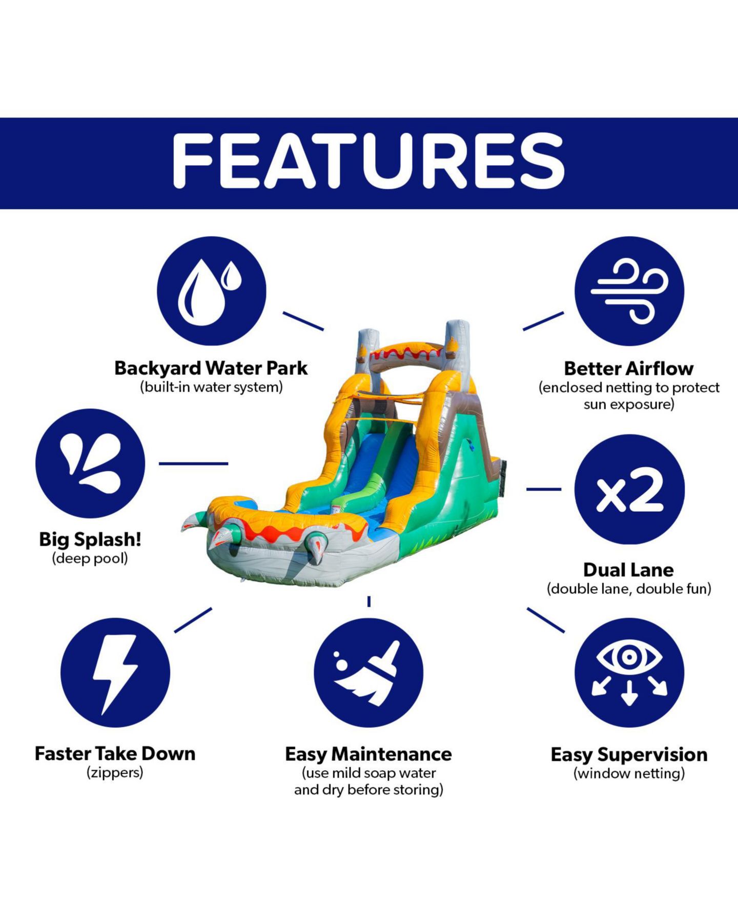 Детская игрушка HeroKiddo T-Rex Adventure 12 Tall Dual Lane Backload Inflatable Water Slide with Attached Pool, Dinosaur Theme, for Kids and Adults, Commercial Grade — фото 11