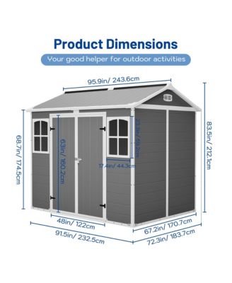 8' x 6' Outdoor Plastic Storage Shed with Floor and Lockable Doors for Garden Tools