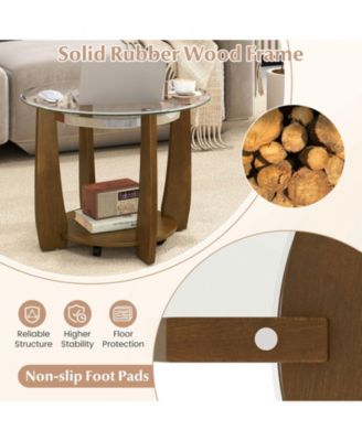 Two Tier Round Glass Coffee Table with Storage Shelf