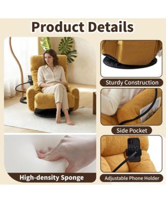 360° Swivel Floor Lounger Chair, 5 Position Adjustable Lounge Sofa Chair with Head & Back Support and Phone Holder for Living Room