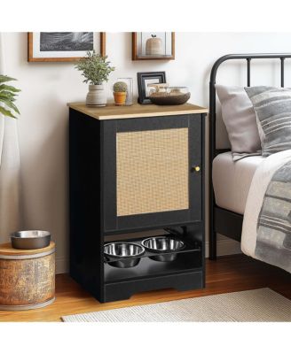  Black Pet Feeding Station with Storage Cabinet and 2 Elevated Dog Bowls, Anti-Tip Design