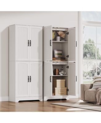 Farmhouse Kitchen Pantry Cabinet, 71" Tall Wood Pantry Storage Cabinet with 4 Doors & Adjustable Shelves, Freestanding Cupboard for Dining Room