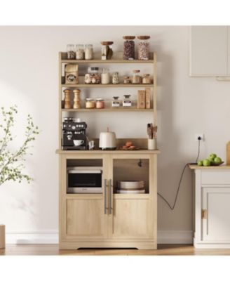 6-Tier Farmhouse Baker s Rack with Power Outlet Kitchen Pantry Hutch