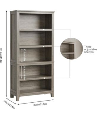 71" Farmhouse Bookcase w/Adjustable Shelves & 31.5" Width, 5 Tier Tall Bookshelf with Wooden Legs, Rustic Vintage Book Shelf for Living Room