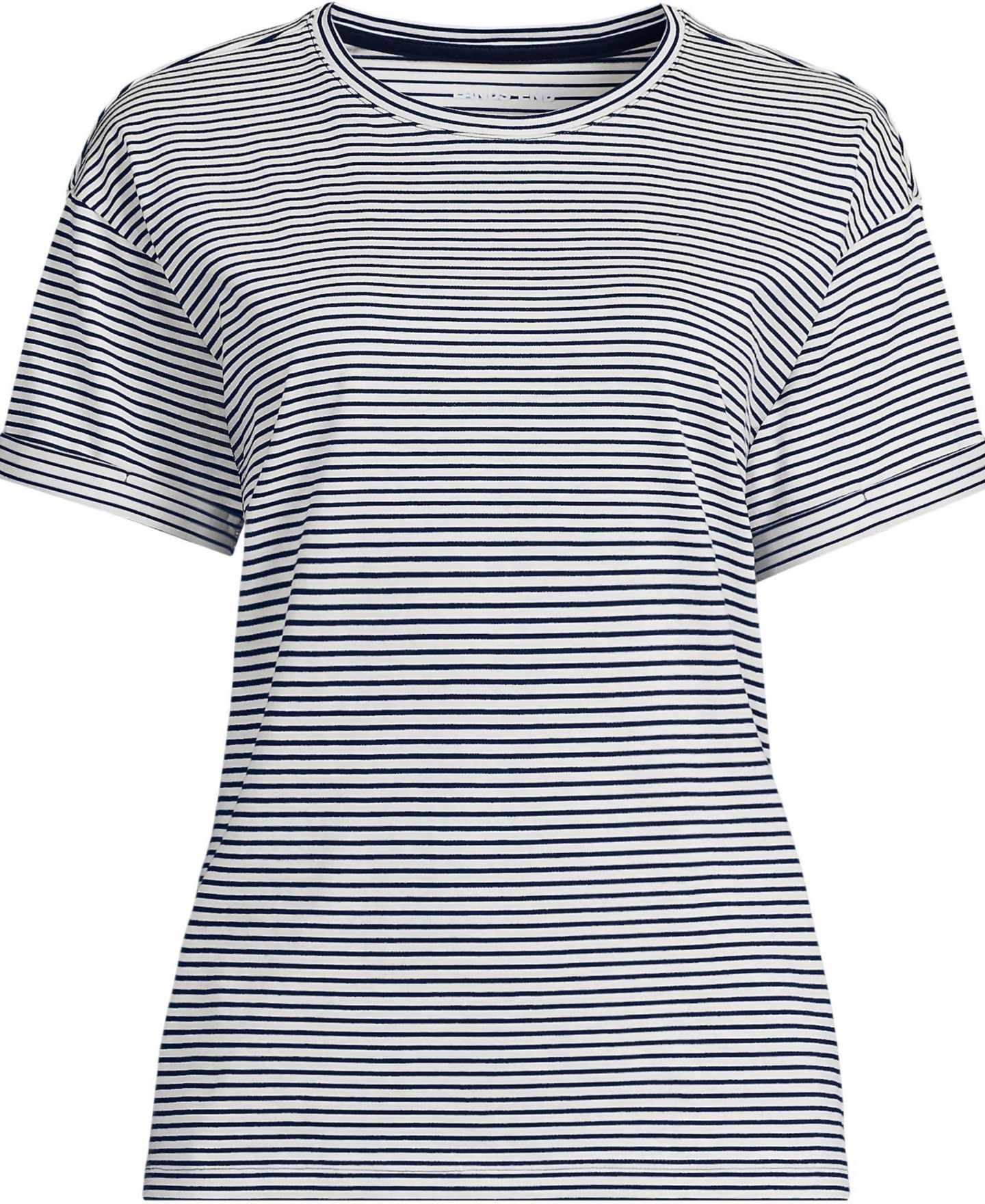 Женская футболка Lands' End Oversized Supima Short Sleeve Crew Neck, цвет: Морской / Слоновая кость полосатый — фото 3