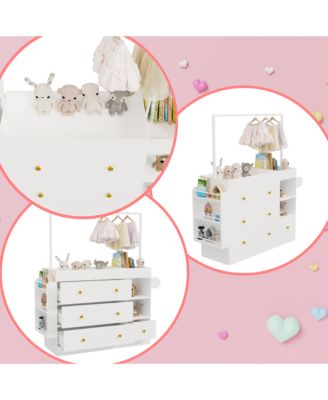 Modern Baby Dressing Table, Multi-Functional Baby Changing Table with 3 Deep Drawers, Drying Rack and Shelves for Nursery, Bedroom