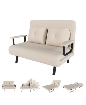 Convertible Sofa Bed, Corduroy Loveseat Sofa, Folding Couch with 5-Position Adjustable Backrest and Pillow for Living Room, Bedroom