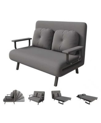 Corduroy Convertible Loveseat Sofa Bed with 5-Level Adjustable Backrest, Modern Folding Couch Sofa with Throw Pillow for Living Room, Bedroom